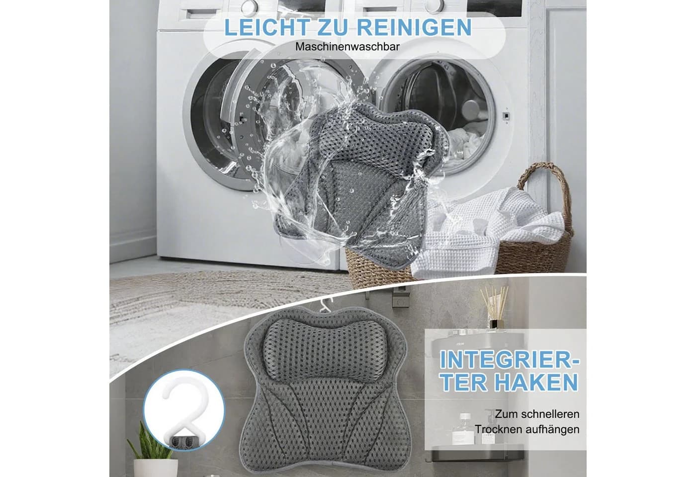 HEYHIPPO Badewannenkissen Grau 4D Mesh Ergonomisch - Bild 5