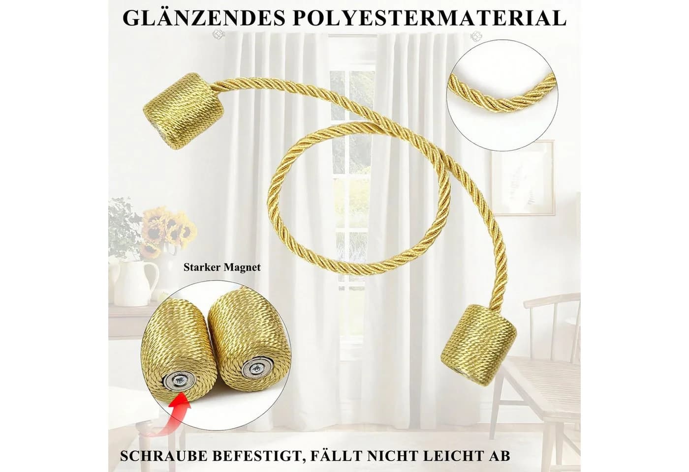 HEYHIPPO Magnethalter für Gardinen 4er-Set Gold - Bild 4