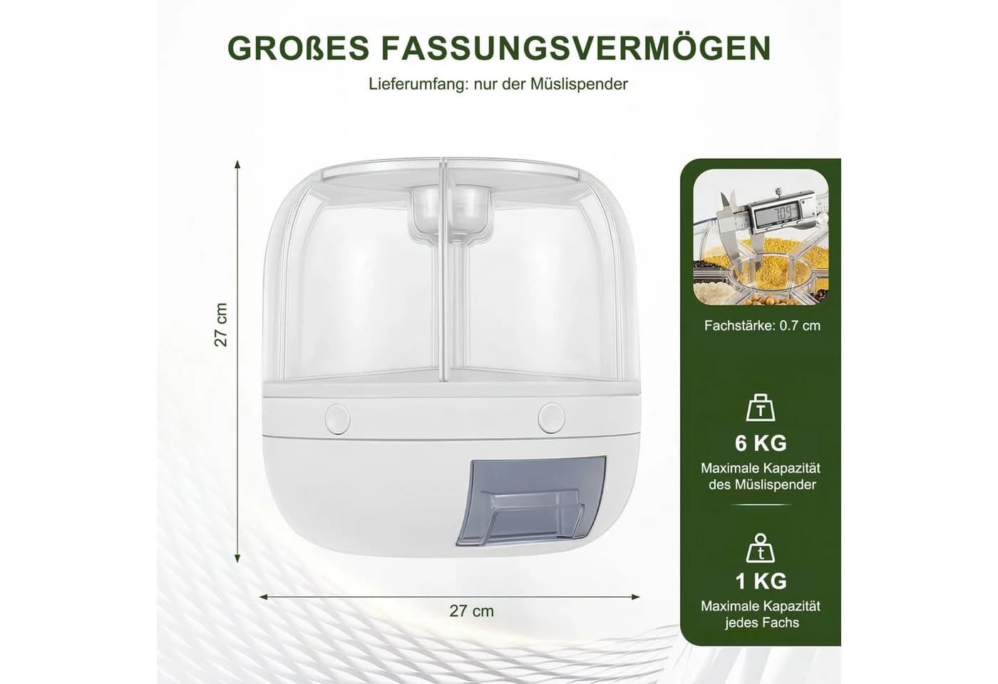 HEYHIPPO Müslispender 6 kg Weiß 360° drehbar