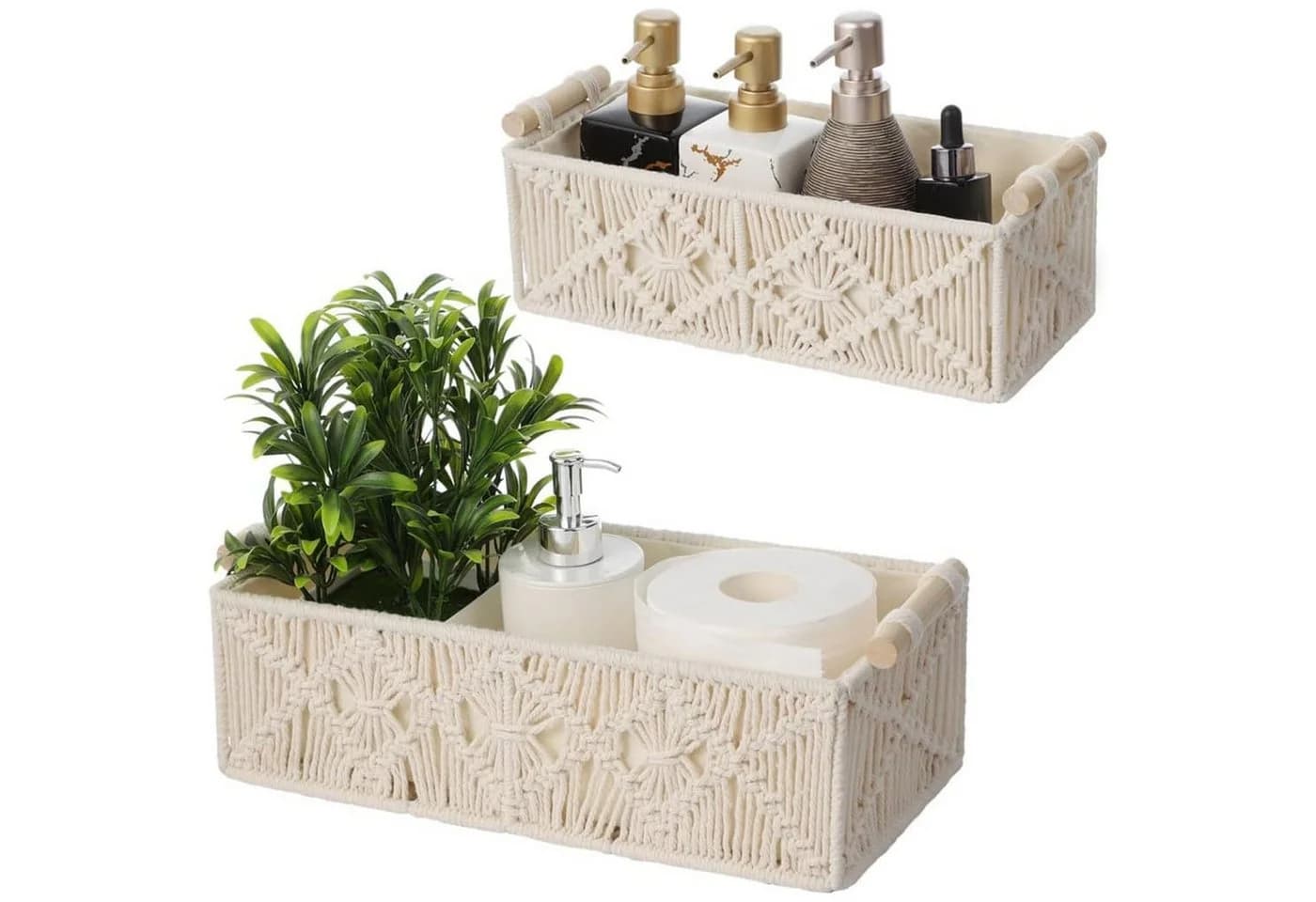 HEYHIPPO Aufbewahrungsbox 2er-Set Boho, handgeflochten mit Griffen, weiß - Bild 4