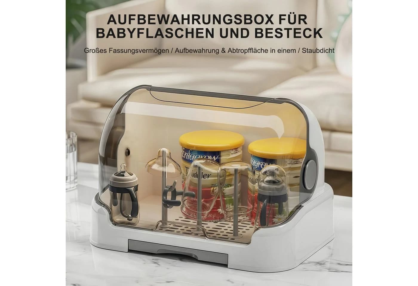 HEYHIPPO Trockenständer Flaschen-Organizer Grau Transparent mit Deckel - Bild 4