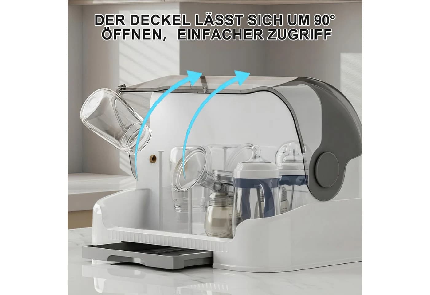 HEYHIPPO Trockenständer Flaschen-Organizer Grau Transparent mit Deckel - Bild 5