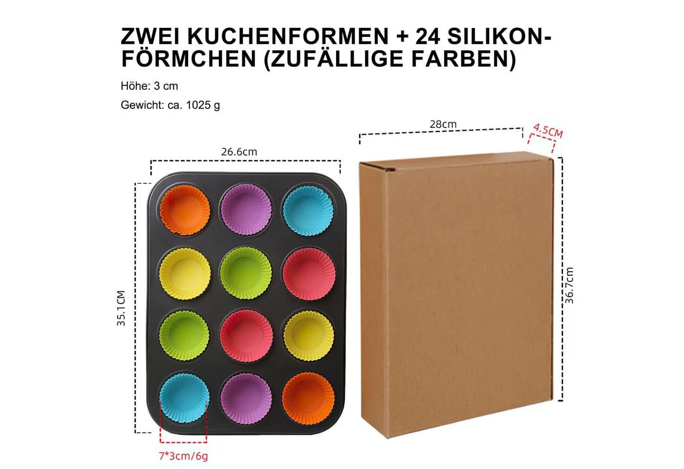 HEYHIPPO Muffinform 2er-Set Antihaftbeschichtung Schwarz