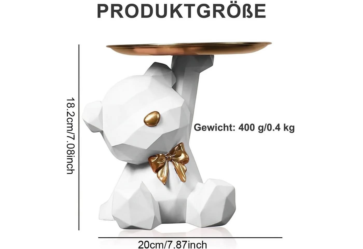 HEYHIPPO Dekotablett Bär Harz Weiß 20x18,2 cm