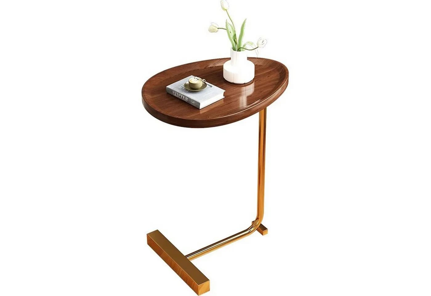 HEYHIPPO C-Beistelltisch mit Holzplatte und Metallgestell, Sofatisch 60 cm hoch Walnuss Gold - Bild 2