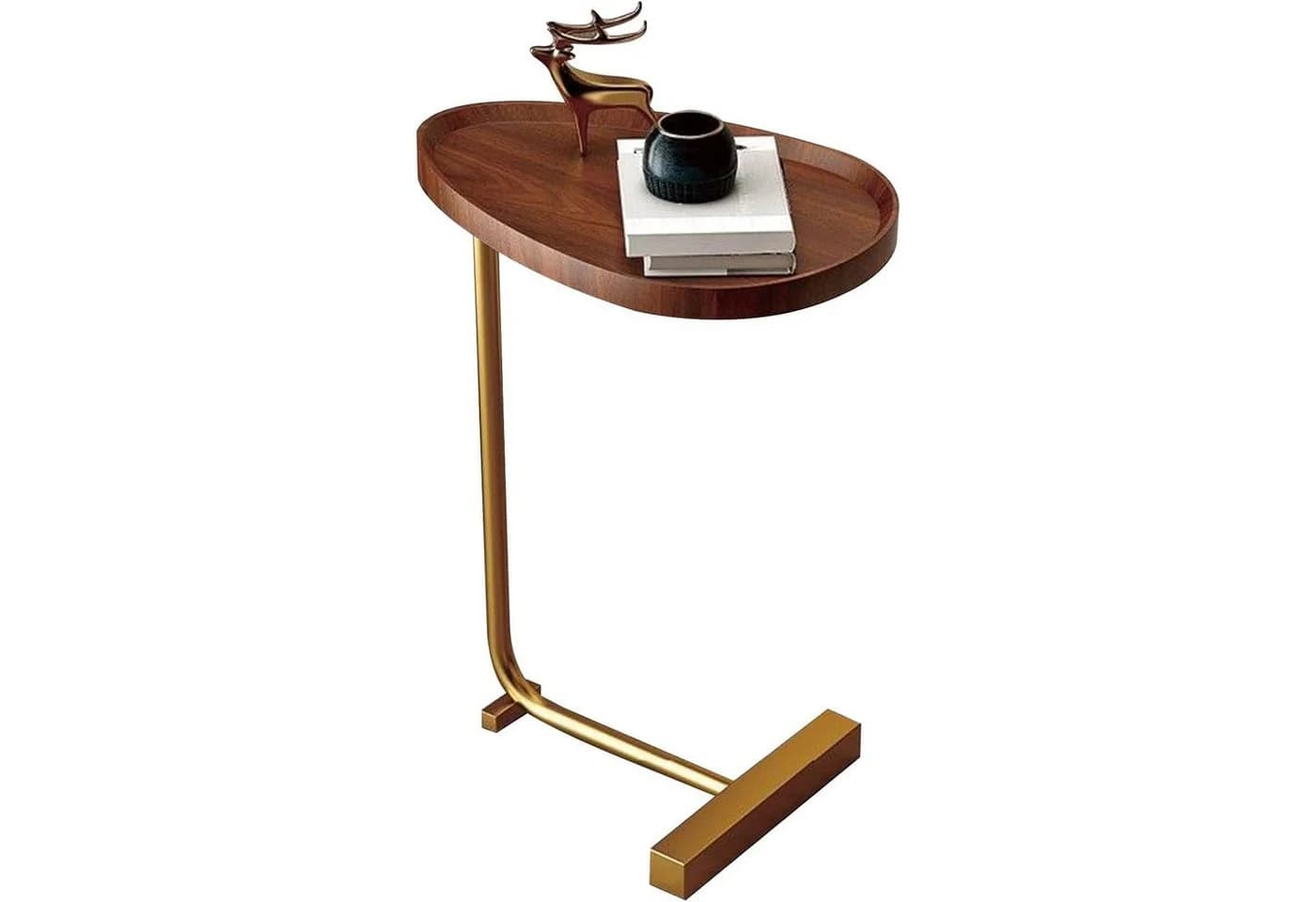 HEYHIPPO C-Beistelltisch mit Holzplatte und Metallgestell, Sofatisch 60 cm hoch Walnuss Gold - Bild 3