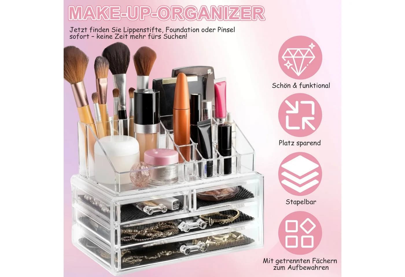 HEYHIPPO Make-Up Organizer Acryl 4 Schubladen transparent - Bild 5