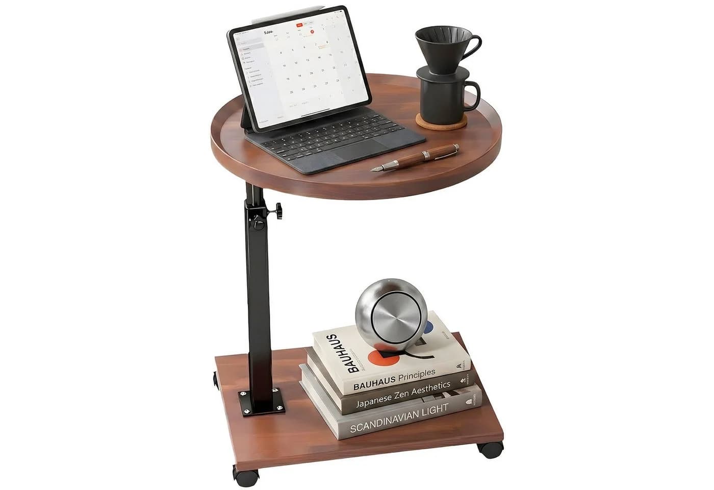 HEYHIPPO Beistelltisch rund C-Tisch höhenverstellbar 45–80 cm, 40×40cm Walnuss - Bild 2