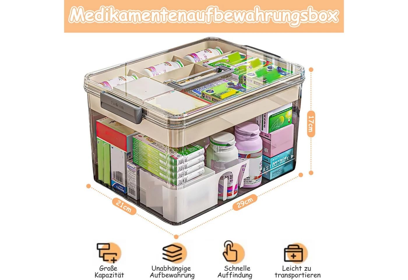HEYHIPPO Medikamentenbox 2 Etagen Transparent PET-Material
