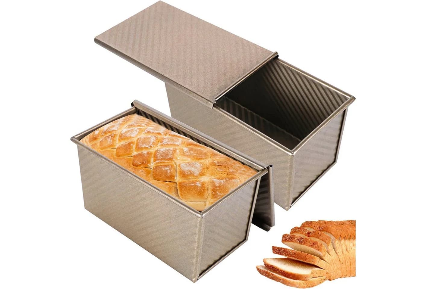 HEYHIPPO Brotbackform 2er-Set mit Deckel, Karbonstahl, Gold - Bild 3