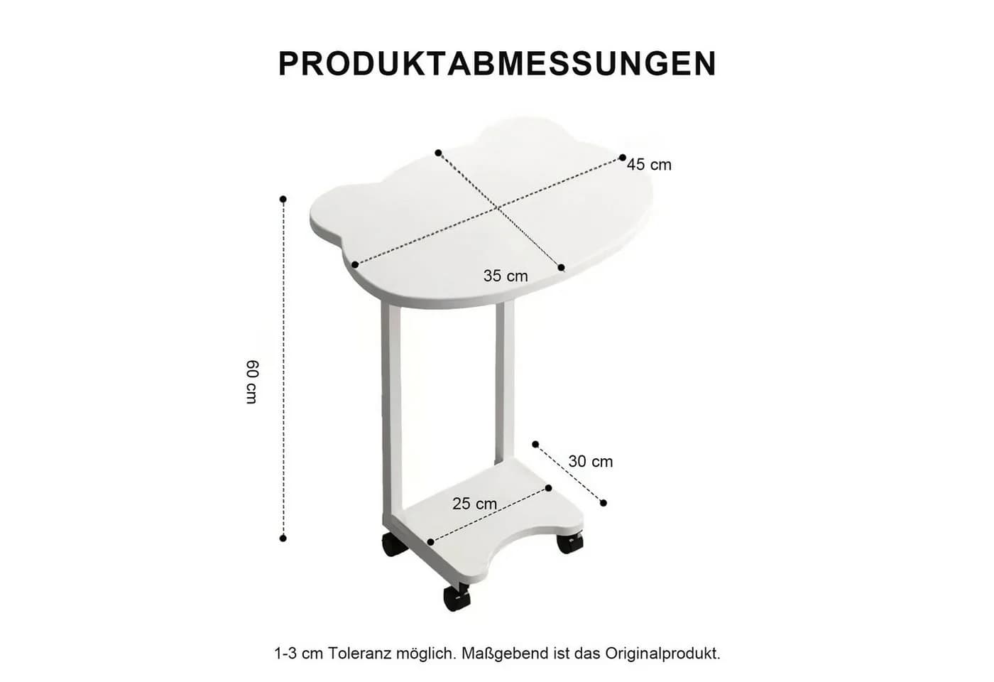 HEYHIPPO Beistelltisch mit Bären-Design, 2 Ebenen & Rollen, weiß