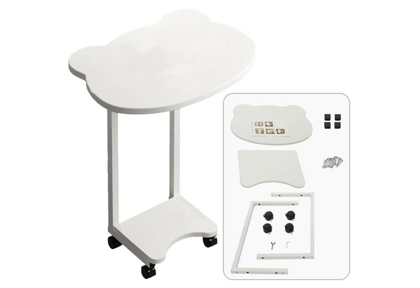 HEYHIPPO Beistelltisch mit Bären-Design, 2 Ebenen & Rollen, weiß - Bild 3