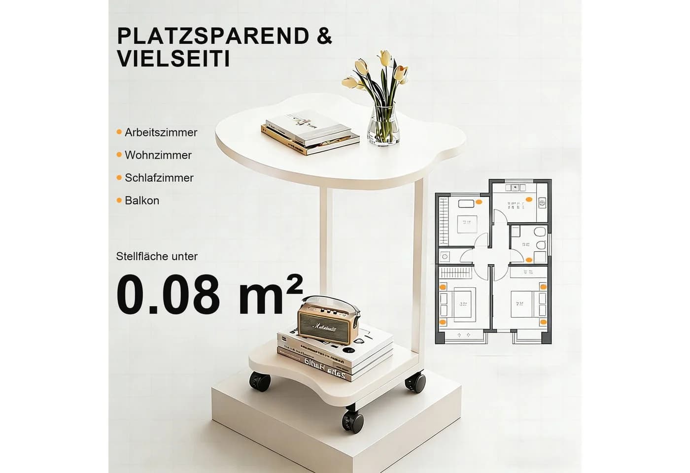 HEYHIPPO Beistelltisch mit Bären-Design, 2 Ebenen & Rollen, weiß - Bild 5