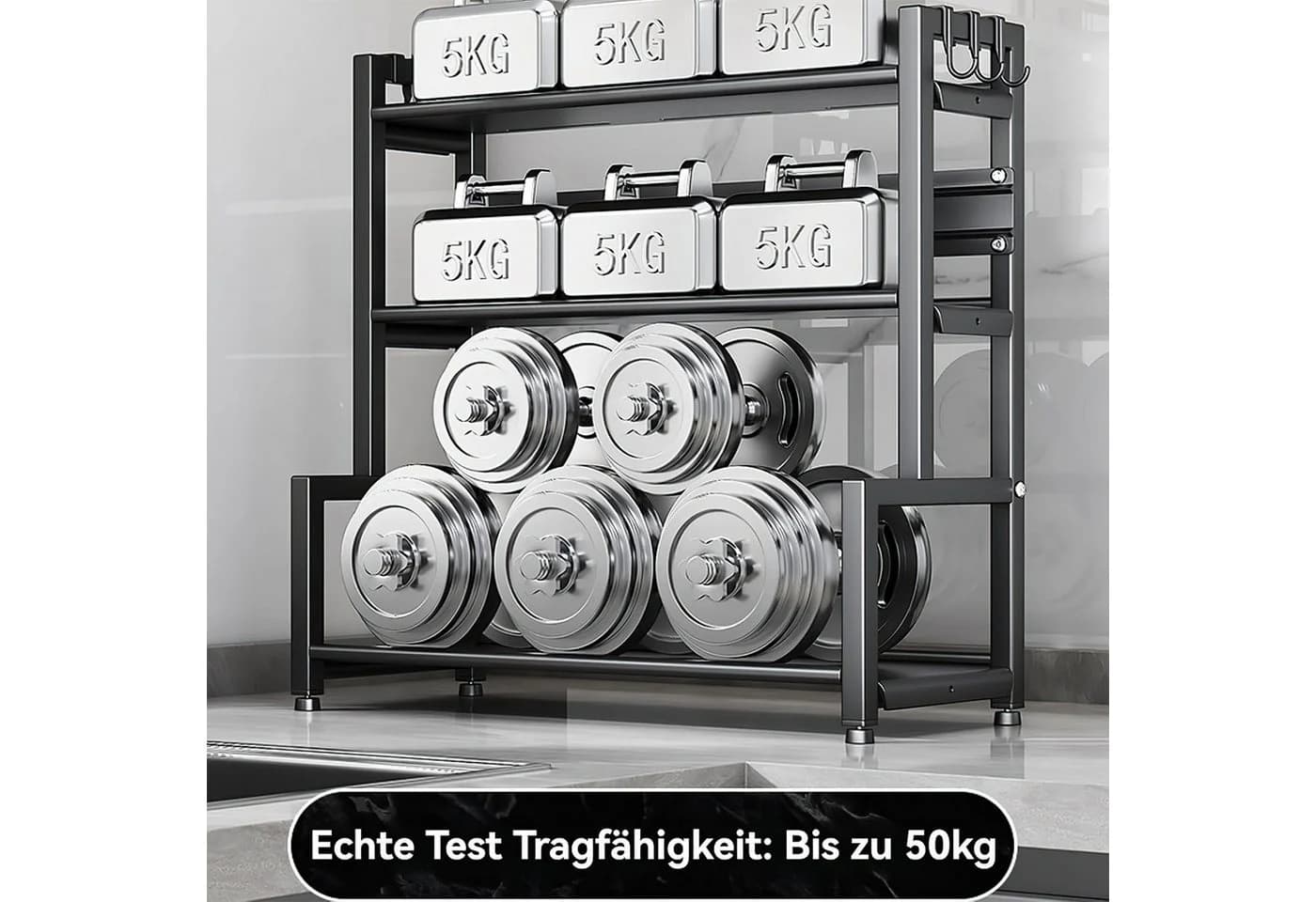 Küchenregal aus Kohlenstoffstahl, Schwarz, Dreistufig - Bild 5