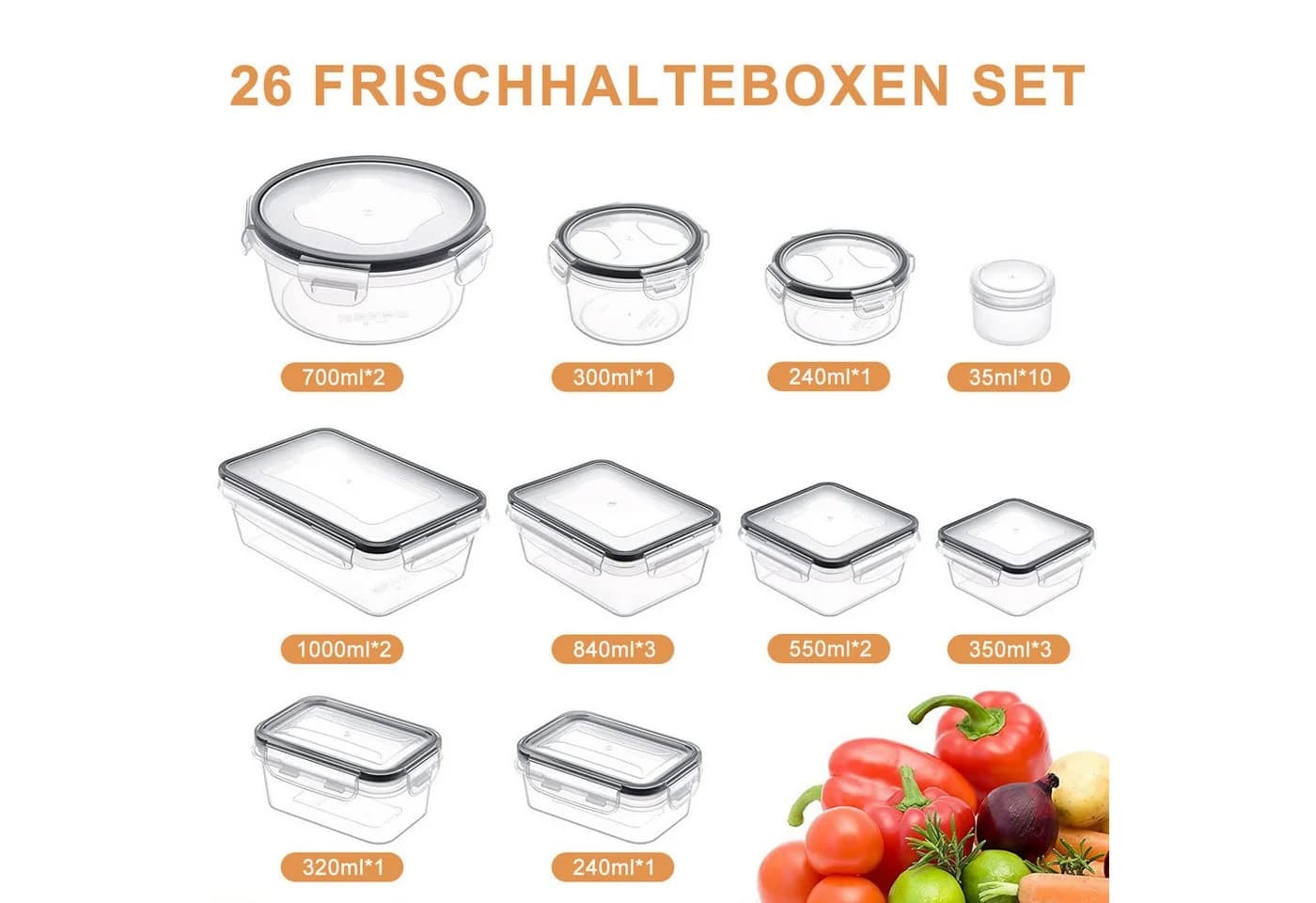 HEYHIPPO Frischhaltedosen Set 26-tlg. Transparent BPA-frei
