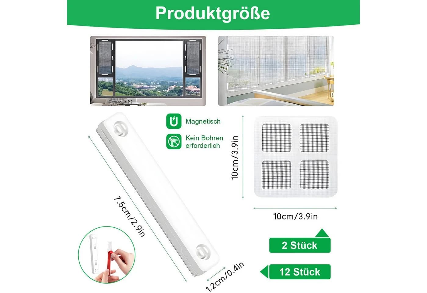 HEYHIPPO Fliegengitter Magnetset 12 Stk. Weiß Selbstklebend