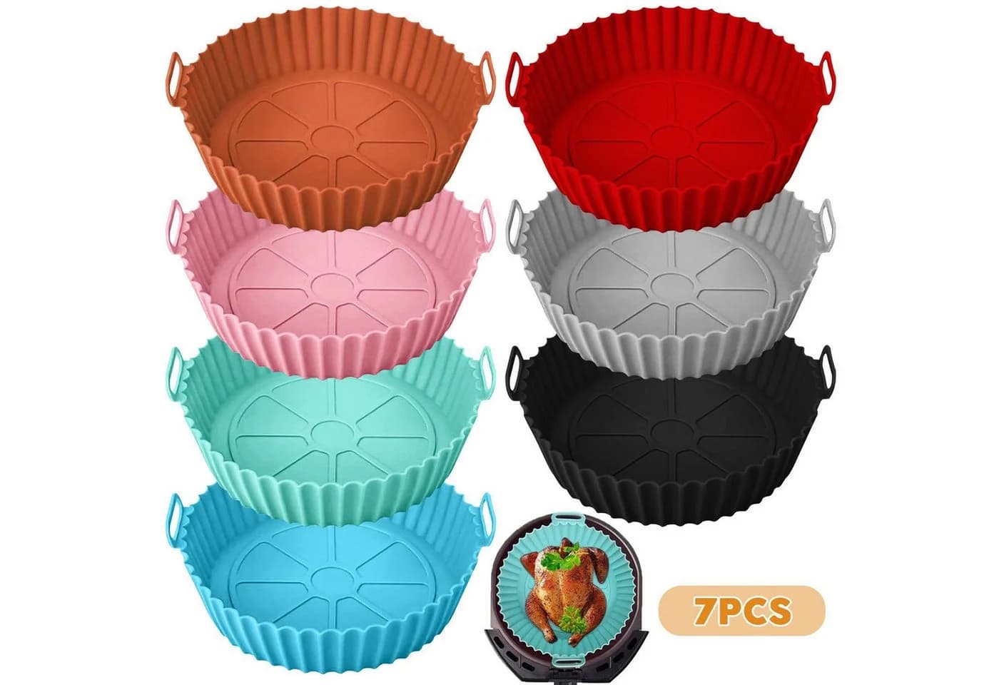 HEYHIPPO Silikonform Airfryer 7er Set Bunt Antihaft - Bild 2