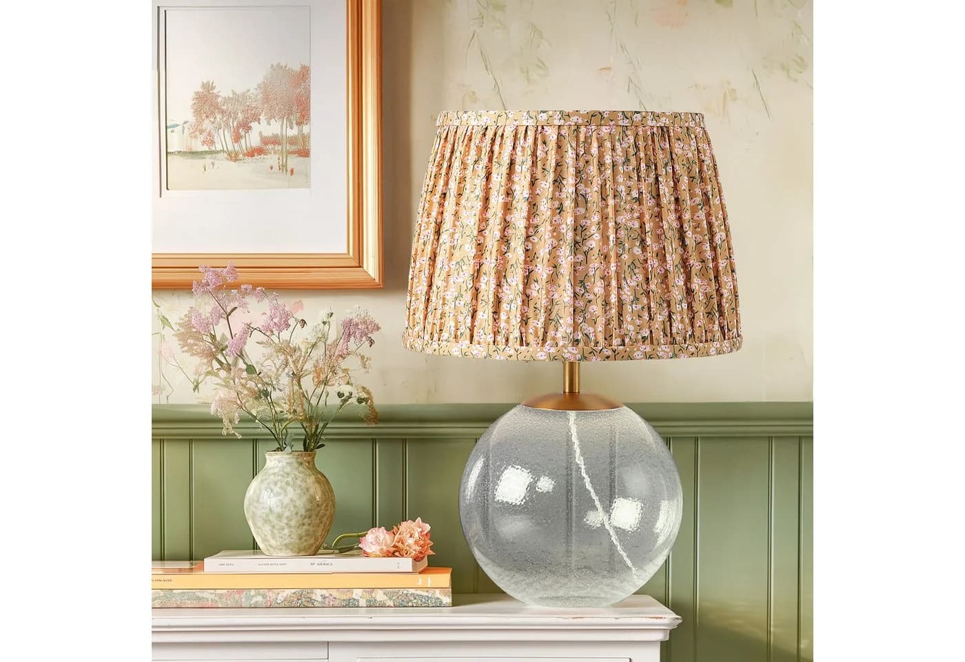 STANBOW Nachttischlampe Retro Gelb Blumenmuster Glas E27