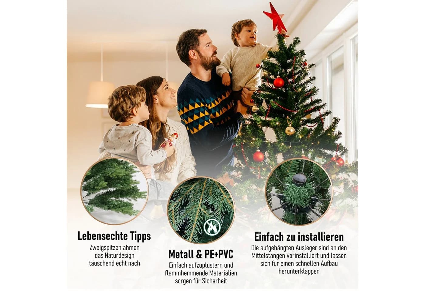 Tukrool Künstlicher Weihnachtsbaum 150/180/210 cm PE PVC Nordmanntanne - Bild 5