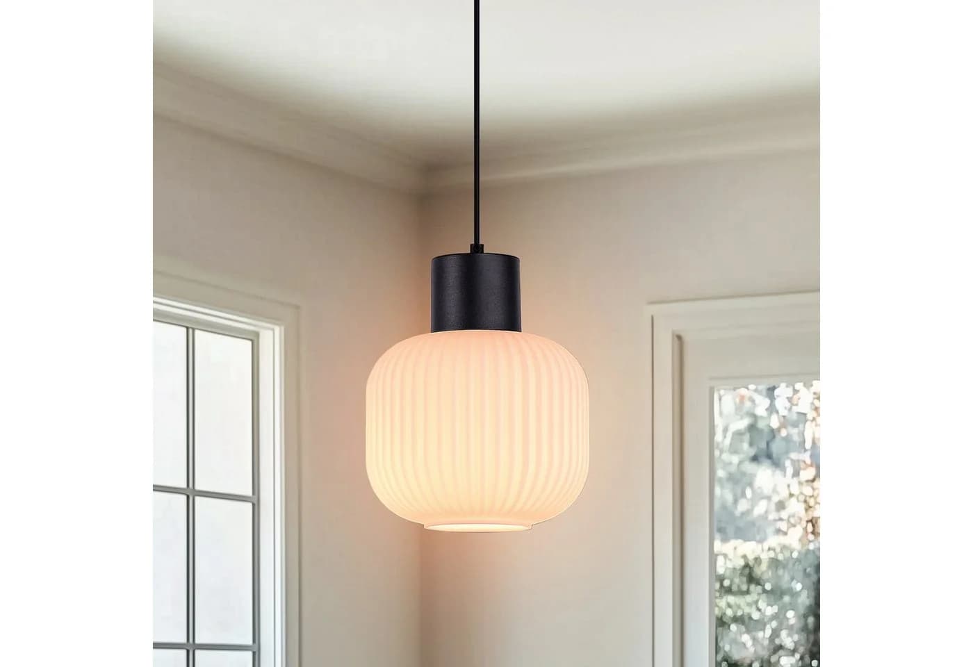 STANBOW Pendelleuchte Schwarz Weiß Jadeglas Metall E27 - Bild 2