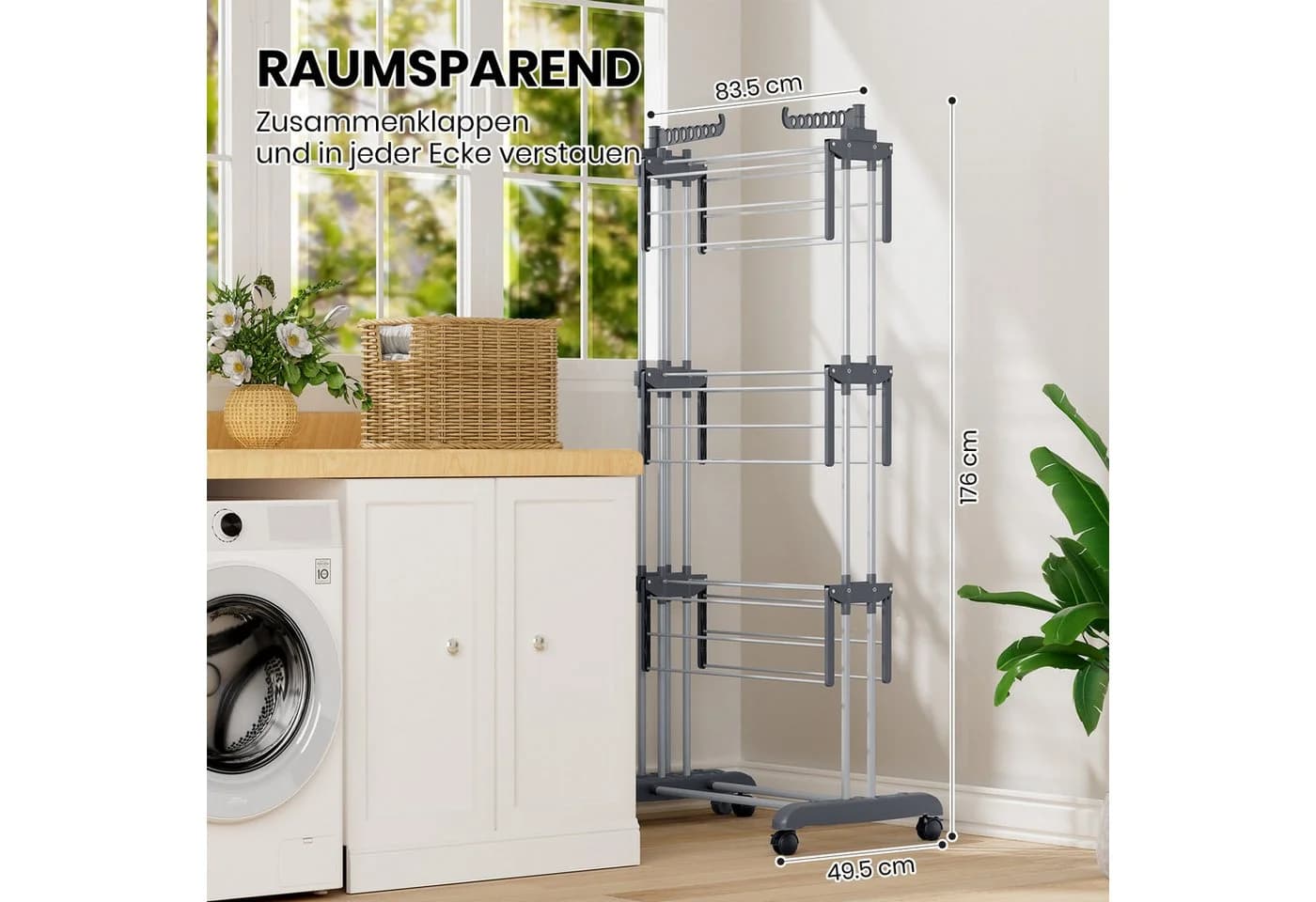 Oak&Tea Wäscheständer Ausziehbarer Turm 4 Ebenen - Bild 5