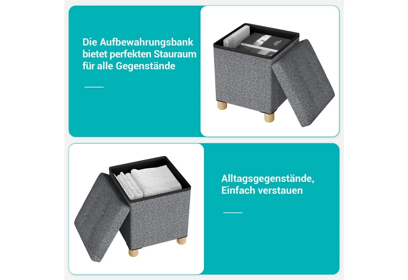 Oak&Tea Stauraumhocker Sitzhocker mit Stauraum – Klappbare Aufbewahrungsbox & Sitzwürfel Hellgrau - Bild 3
