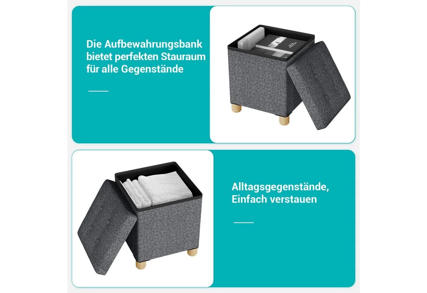 Oak&Tea Stauraumhocker Sitzhocker mit Stauraum – Klappbare Aufbewahrungsbox & Sitzwürfel Grau - Bild 3