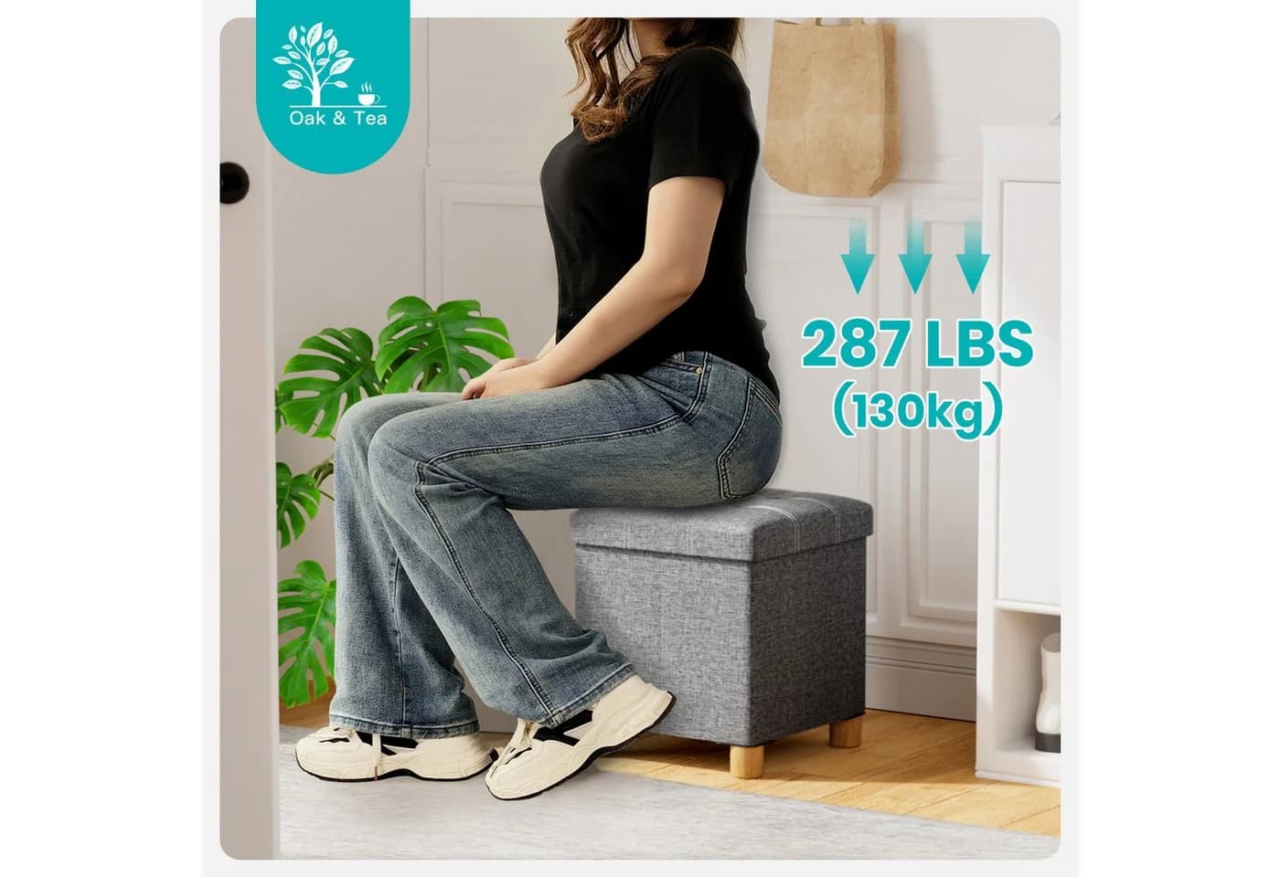 Oak&Tea Stauraumhocker Sitzhocker mit Stauraum – Klappbare Aufbewahrungsbox & Sitzwürfel Grau - Bild 4