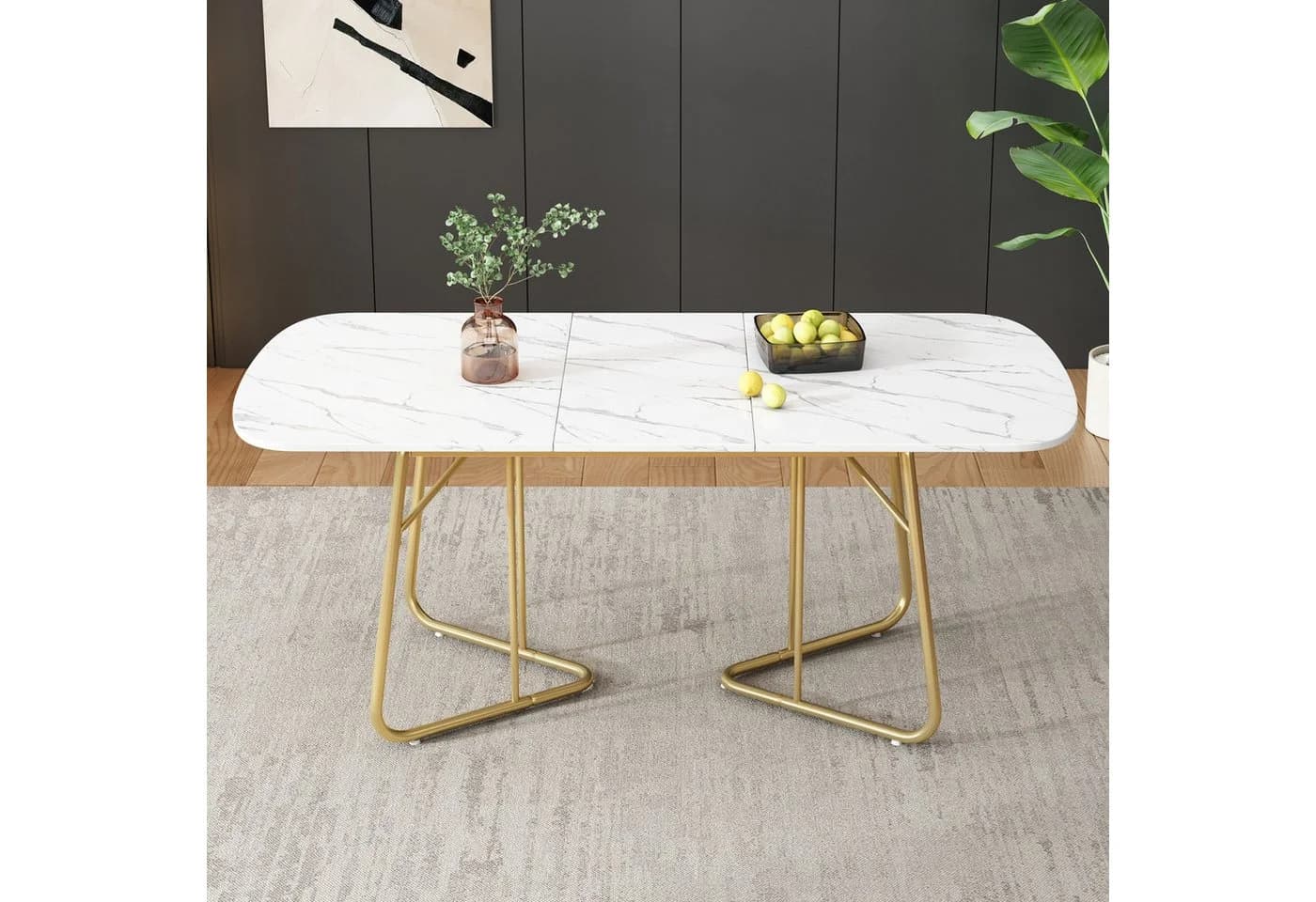 IDEASY Esstisch 140-180x80cm Luxus-Design MDF Gold Metallbeine - Bild 2