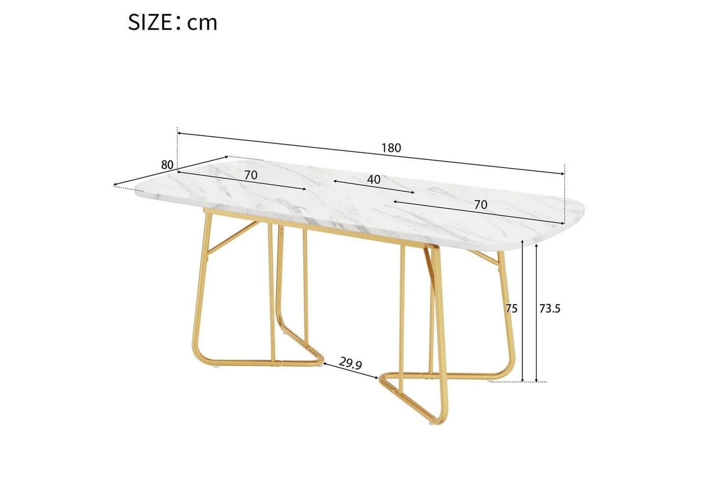 IDEASY Esstisch 140-180x80cm Luxus-Design MDF Gold Metallbeine - Bild 3