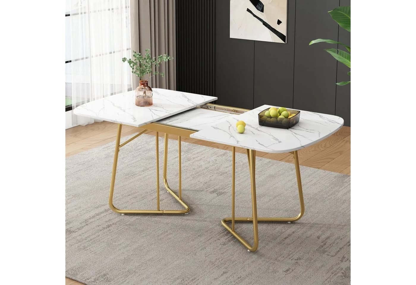 IDEASY Esstisch 140-180x80cm Luxus-Design MDF Gold Metallbeine - Bild 4