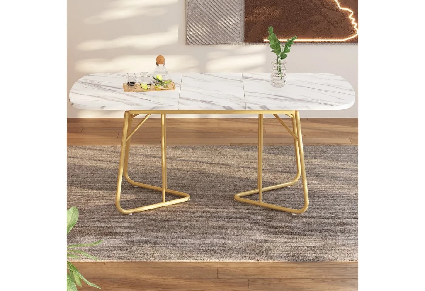 IDEASY Esstisch 140-180x80cm Luxus-Design MDF Gold Metallbeine - Bild 5