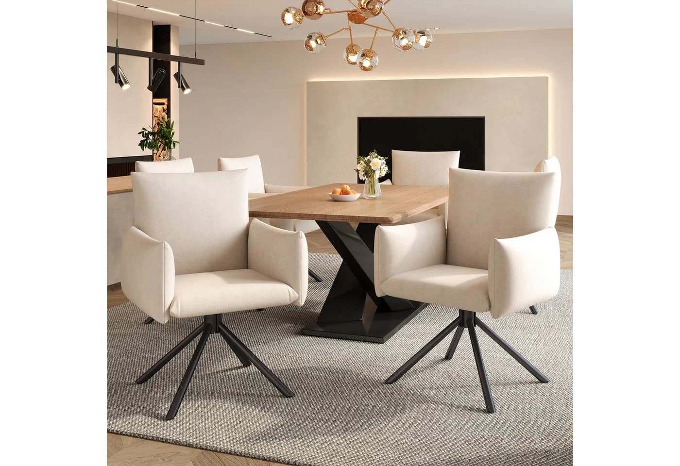 IDEASY 6er Esszimmerstuhl-Set mit Drehfunktion, Samt Bezug Beige - Bild 2