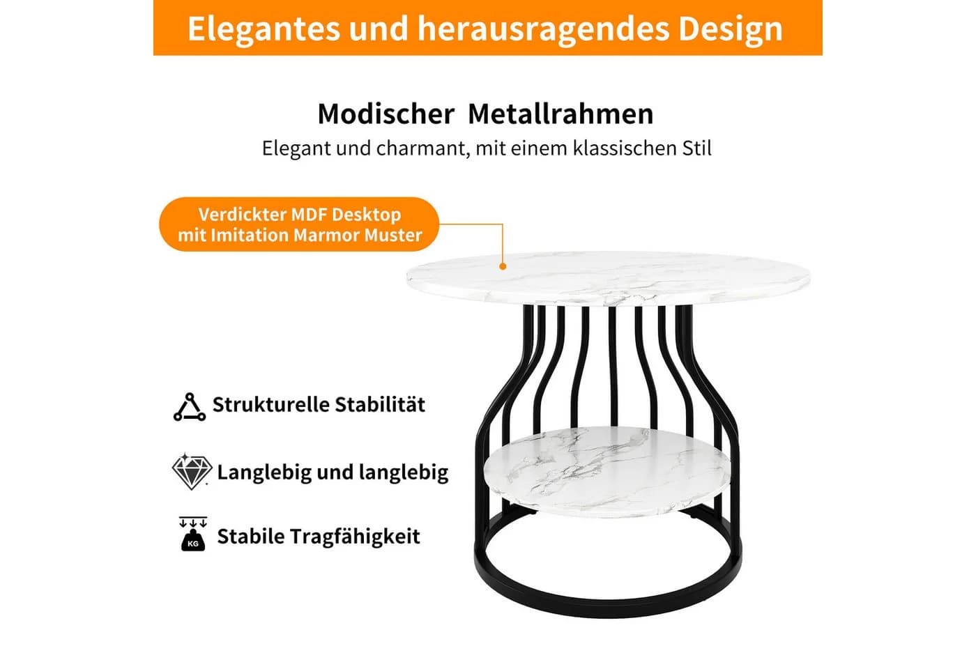 IDEASY Runder Esstisch mit Marmoroptik & Ablage - Bild 4