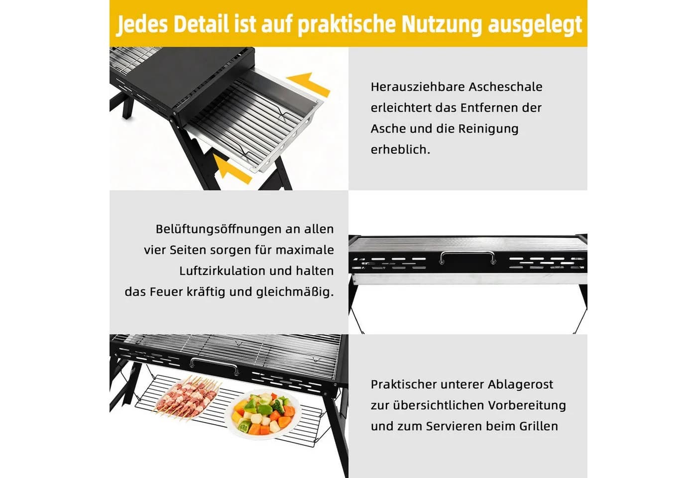 SunJas Holzkohlegrill K-603 Tragbar Klappgrill Schwarz - Bild 4