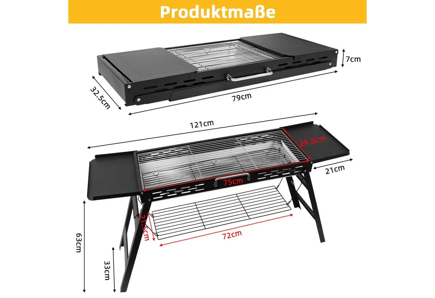 SunJas Holzkohlegrill K-603 Tragbar Klappgrill Schwarz - Bild 5