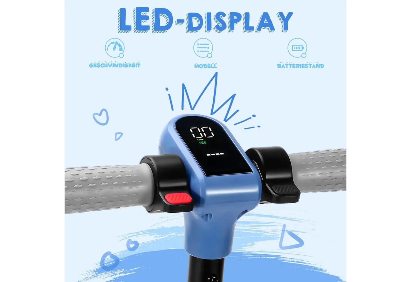 Vankel Elektro-Kinderroller 14 km/h LED-Lichter Blau