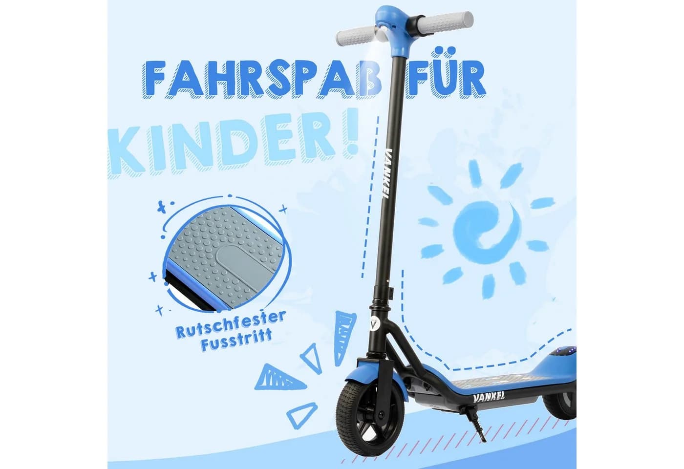 Vankel Elektro-Kinderroller 14 km/h LED-Lichter Blau - Bild 4