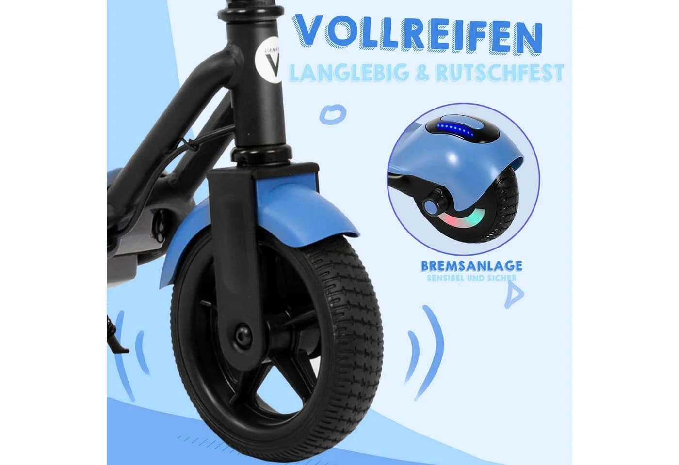 Vankel Elektro-Kinderroller 14 km/h LED-Lichter Blau - Bild 5