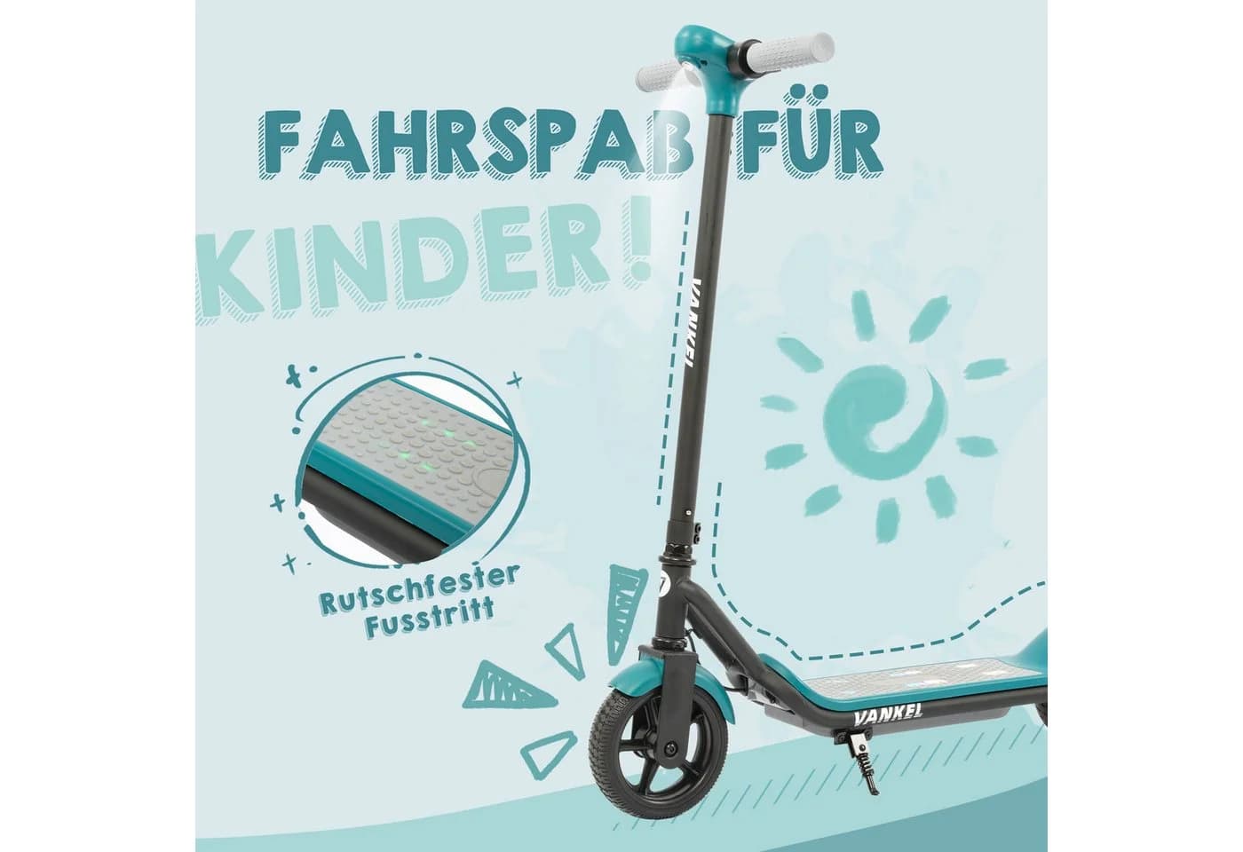 Vankel Elektro-Kinderroller 14 km/h Grün LED-Lichter Bluetooth - Bild 4