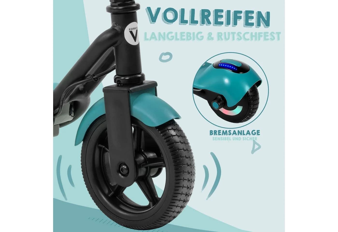 Vankel Elektro-Kinderroller 14 km/h Grün LED-Lichter Bluetooth - Bild 5