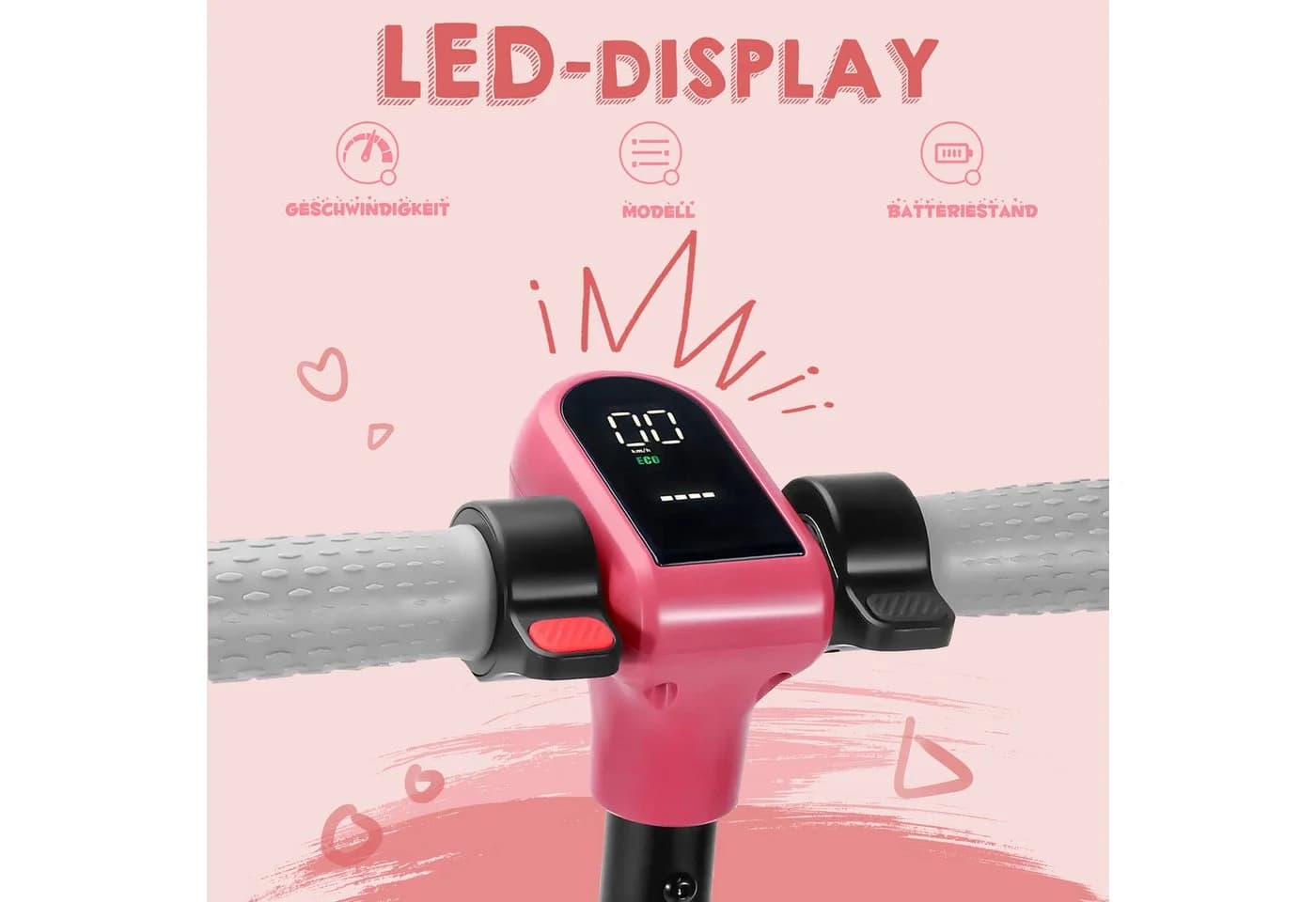 Vankel Elektro-Kinderroller 14 km/h LED-Lichter Rosa