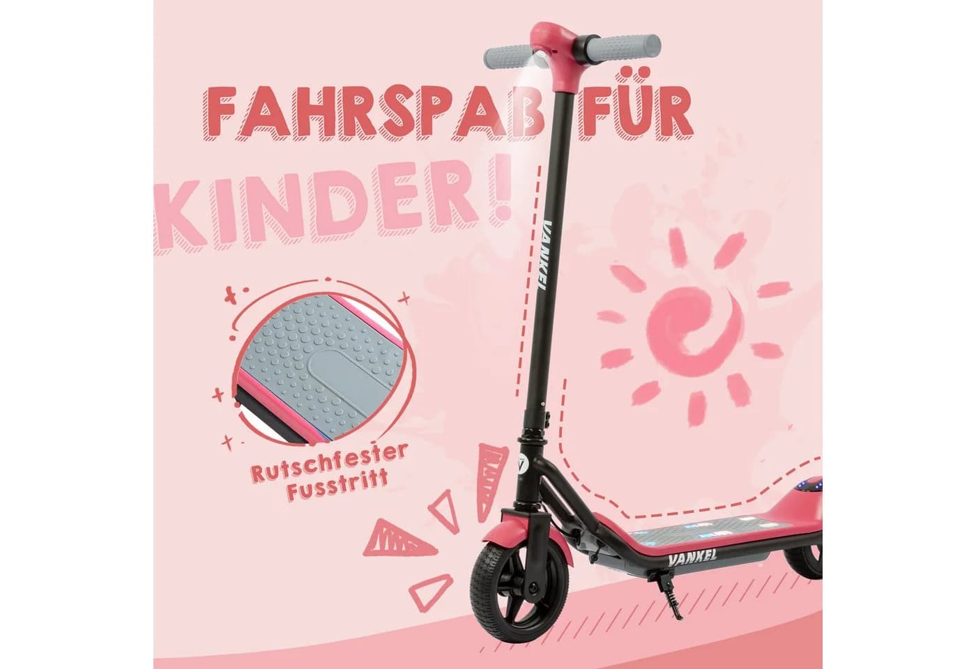 Vankel Elektro-Kinderroller 14 km/h LED-Lichter Rosa - Bild 4