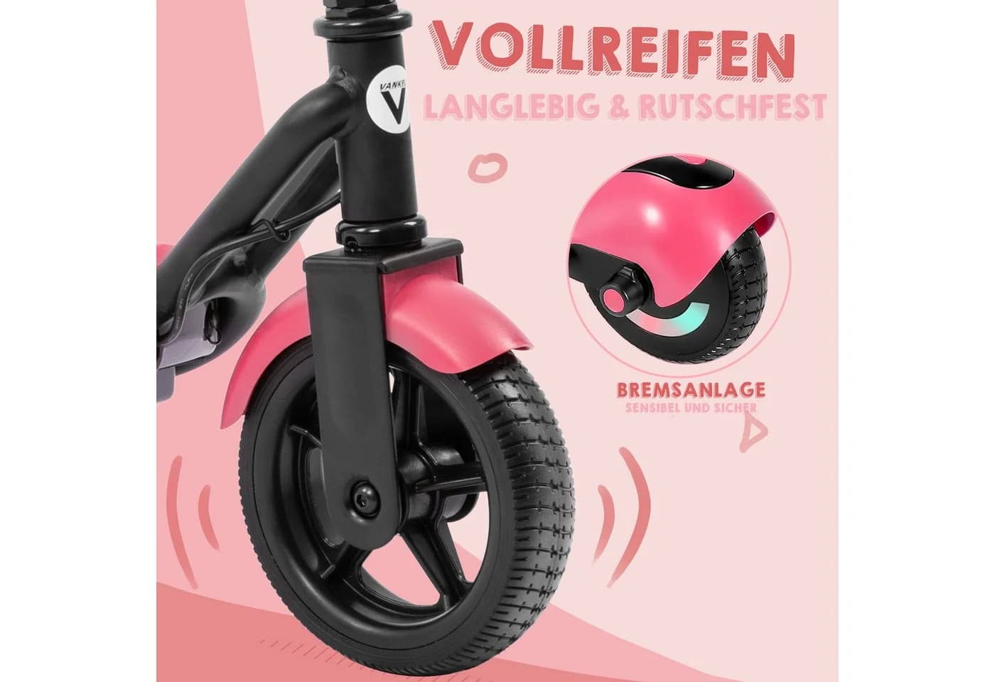 Vankel Elektro-Kinderroller 14 km/h LED-Lichter Rosa - Bild 5