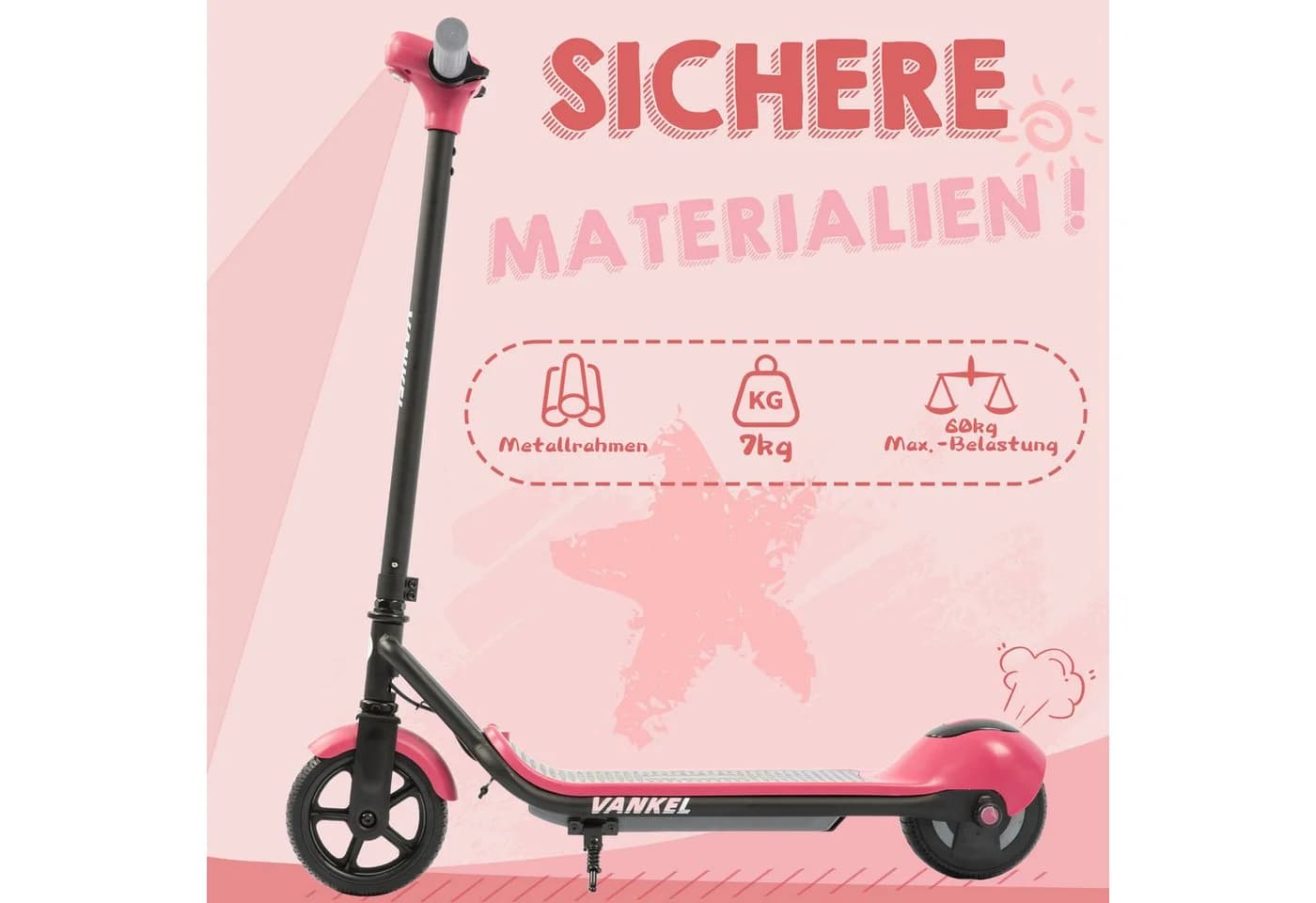Vankel Elektro-Kinderroller 14 km/h Bluetooth Rosa - Bild 3