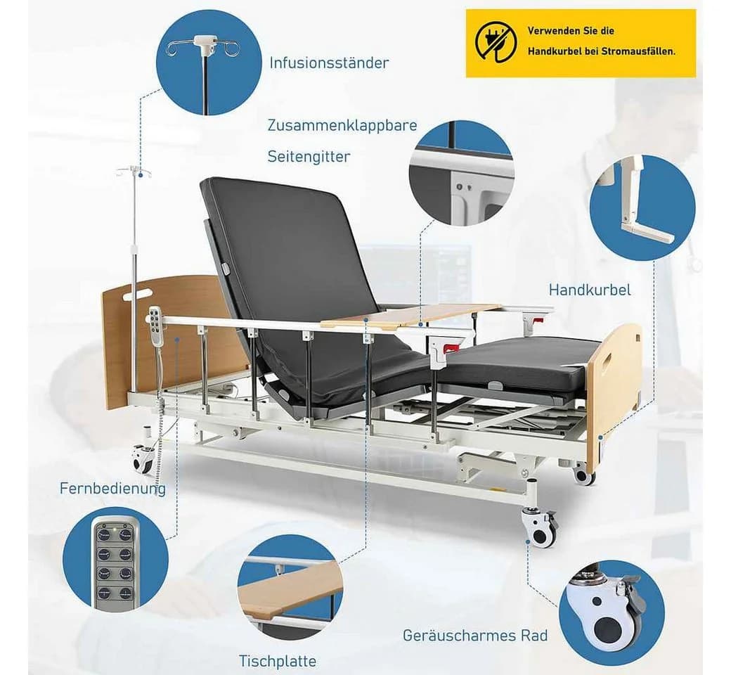 Vankel Elektrisches Pflegebett 4-fach verstellbar mit Matratze - Bild 3