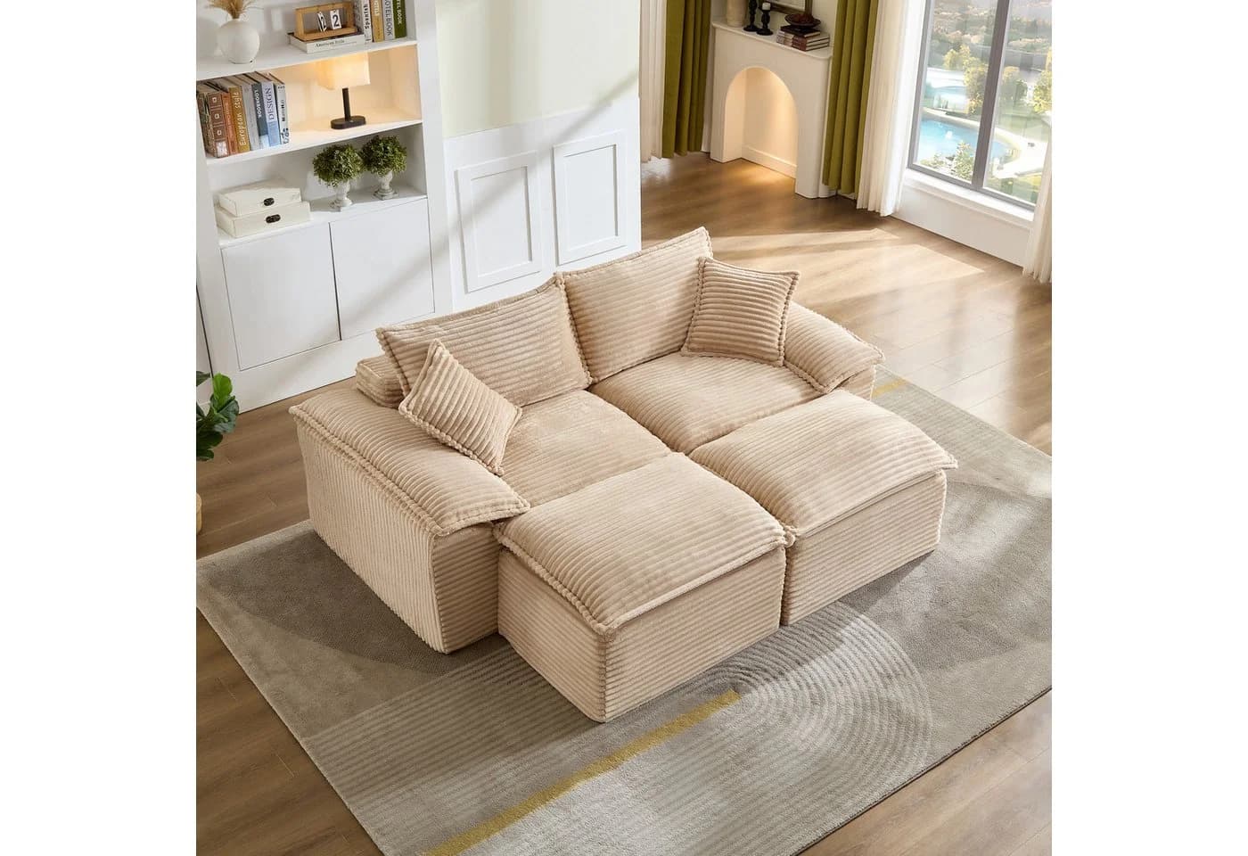 Vankel Modulares Schlafsofa 2-Sitzer Beige Cord mit Hocker - Bild 2