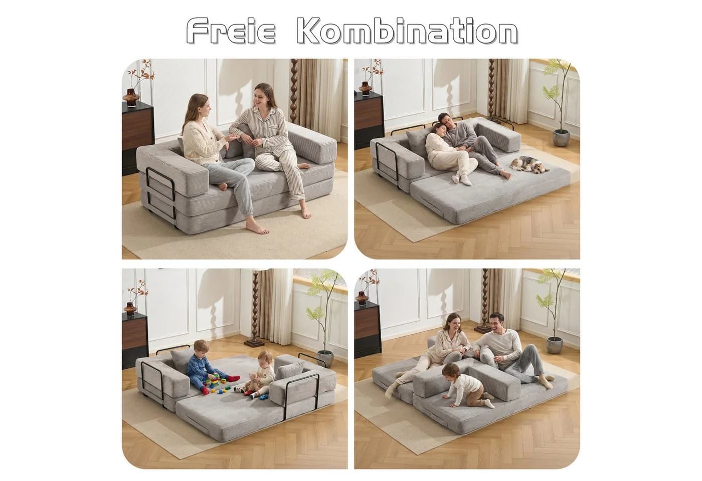 Leawin Schlafsofa Modulares Sofa mit Schlaffunktion Cord Hellgrau - Bild 4