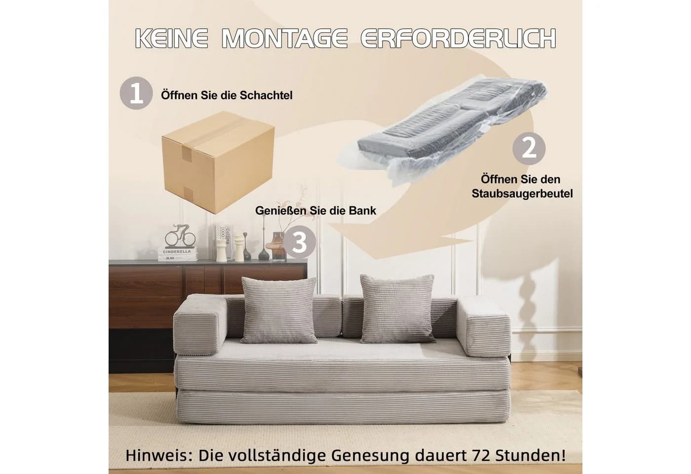 Leawin Schlafsofa Modulares Sofa mit Schlaffunktion Cord Hellgrau - Bild 5
