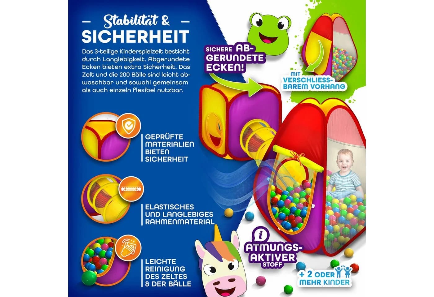KIDUKU Spielzelt 3-teilig Bällebad mit Krabbeltunnel und 200 Bällen - Bild 4
